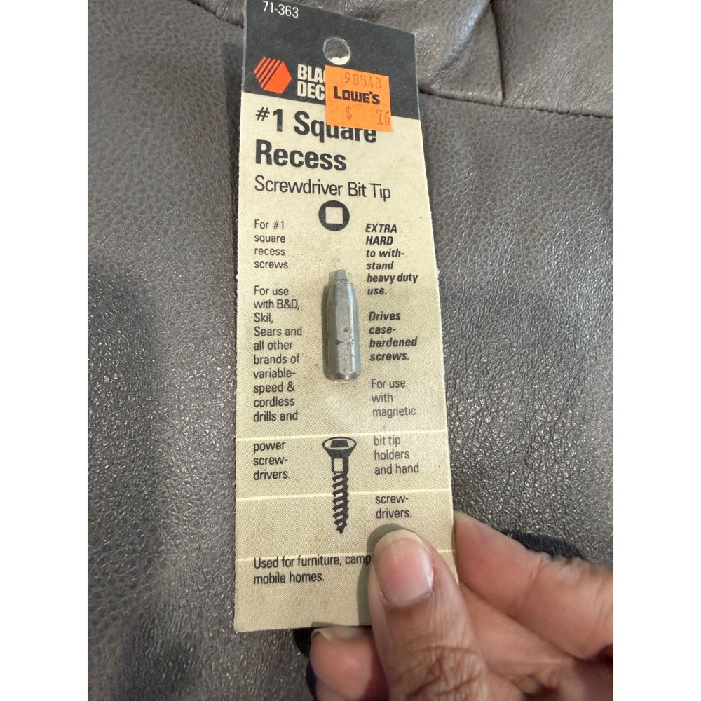 Black & Decker 71-363 #1 Square Recess Screwdriver Bit Tip Extra Hard Vintage
